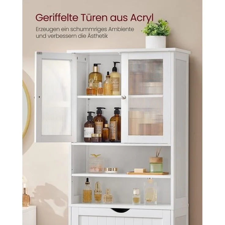 VASAGLE Badezimmerschrank, Badschrank, Aufbewahrungsschrank mit verstellbaren Ablagen, Schublade, offenen Fächern, für Badezimmer, Wohnzimmer, Esszimmer, wolkenweiß BBC768W01 – Bild 2