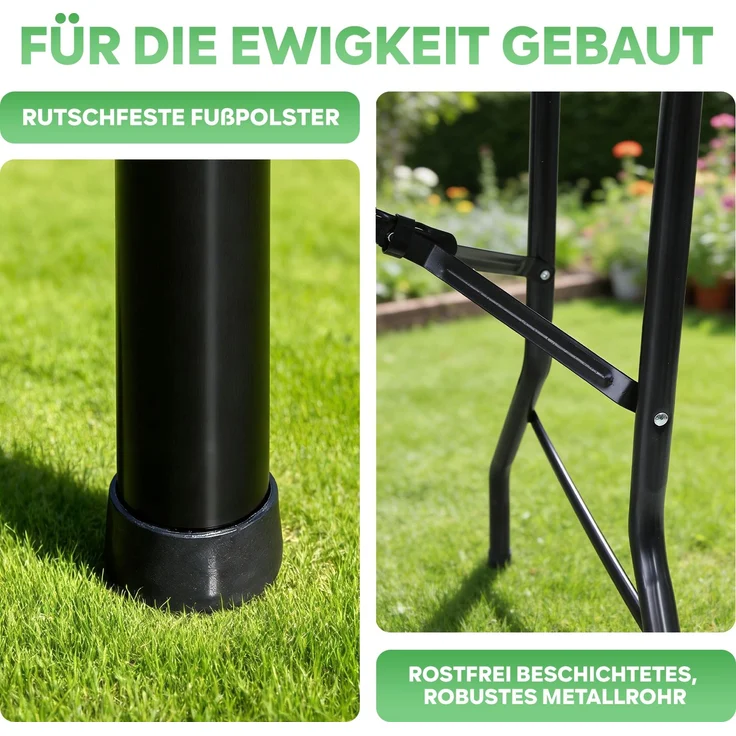 Eiryss Klappbarer Gartentisch 180x74cm, Outdoor Campingtisch für 8 Personen, weiß mit Kunststoffplatte & Metallrahmen, belastbar 150kg, 3 Sicherheitsverschlüsse, Buffetstisch für Garten, Balkon – Bild 8