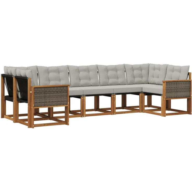 vidaXL Outdoor-Sofagarnitur mit Kissen 7 pcs Natur und Hellgrau 3382187