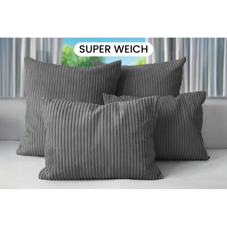 Amilian Dekokissen Sofakissen Cord-Optik 4er Set mit Füllung 2x 40x40 + 2x 35x45 cm, mit Füllung, Hotelverschluss, formstabil – Bild 2