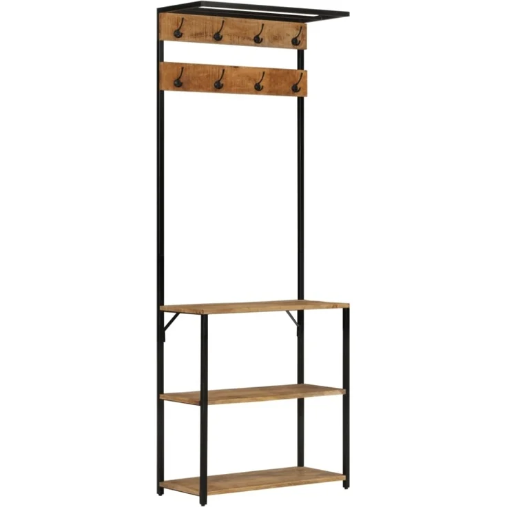 vidaXL Garderobe mit Schuhablage 68x30x182cm Raues Massivholz Mango 372737 – Bild 2