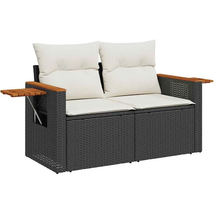 vidaXL 4-tlg. Garten-Sofagarnitur mit Kissen Schwarz Poly Rattan 3325948 – Bild 2