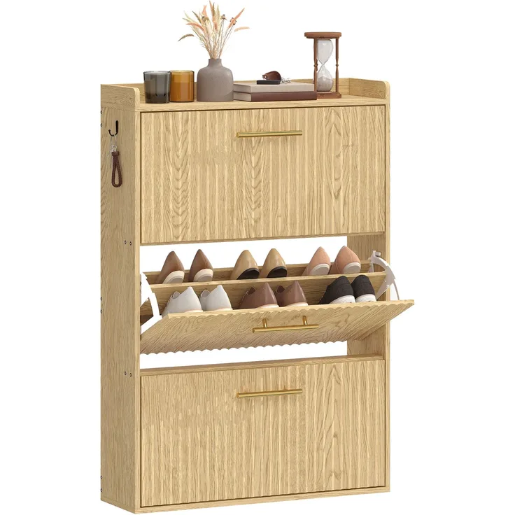 HOMCOM Schuhschrank, MDF, Hellbraun, 80 x 24 x 117,5 cm