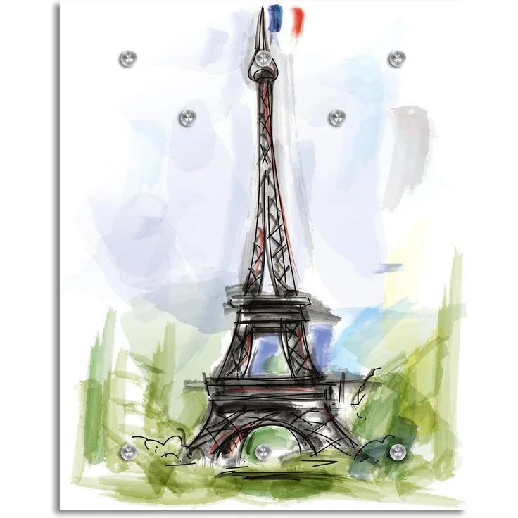 Queence Garderobe - "Paris" Druck auf hochwertigem Arcylglas inkl. Edelstahlhaken und Aufhängung, Format: 100x120cm