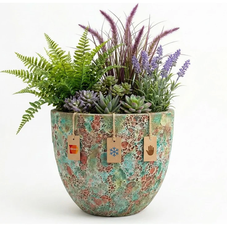 Blumentopf Eggpot Lava Grün Ø 38cm Keramik - Struktur Übertopf geschliffen Unikat – Bild 1