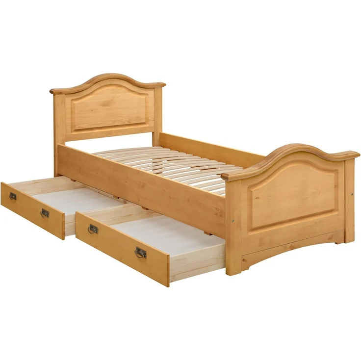Home affaire Massivholzbett Konrad, Stauraumbett, Messinggriffe, rustikaler Landhausstil, inklusive 2 Schubladen, zertifiziertes Massivholz – Bild 3