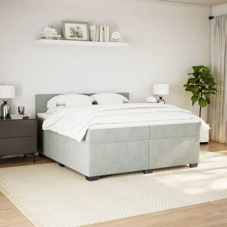vidaXL Boxspringbett mit Matratze Hellgrau 200x200 cm Samt 3286402 – Bild 3