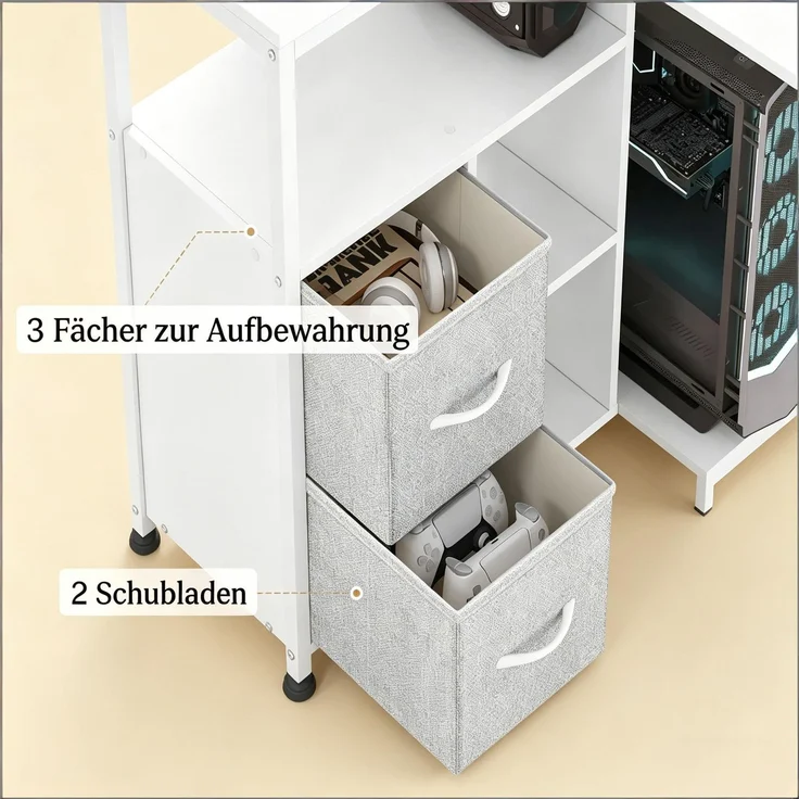 Ecke Schreibtisch,Bürotisch mit Stromanschluss,Umkehrbares Rechteck Design Bürotisch(nur mit Schreibtisch)--Weiß--80x120x76cm--YOUDENOVA – Bild 8