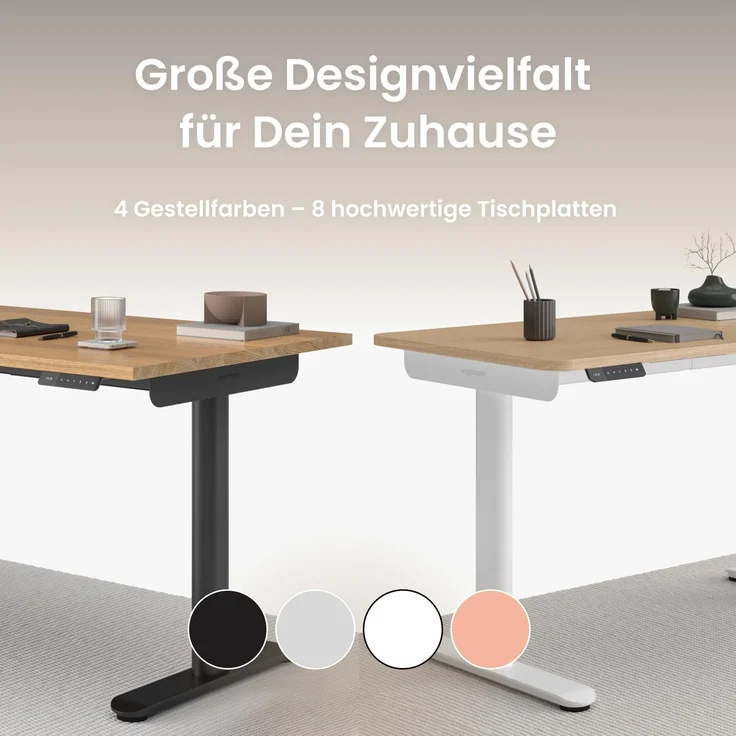 Ergotopia Desktopia One I Elektrisch höhenverstellbarer Schreibtisch I Tischplatte: 138x65cm, Schwarz Dekor I Gestell Weiß I Top Preis-Leistung – Bild 6