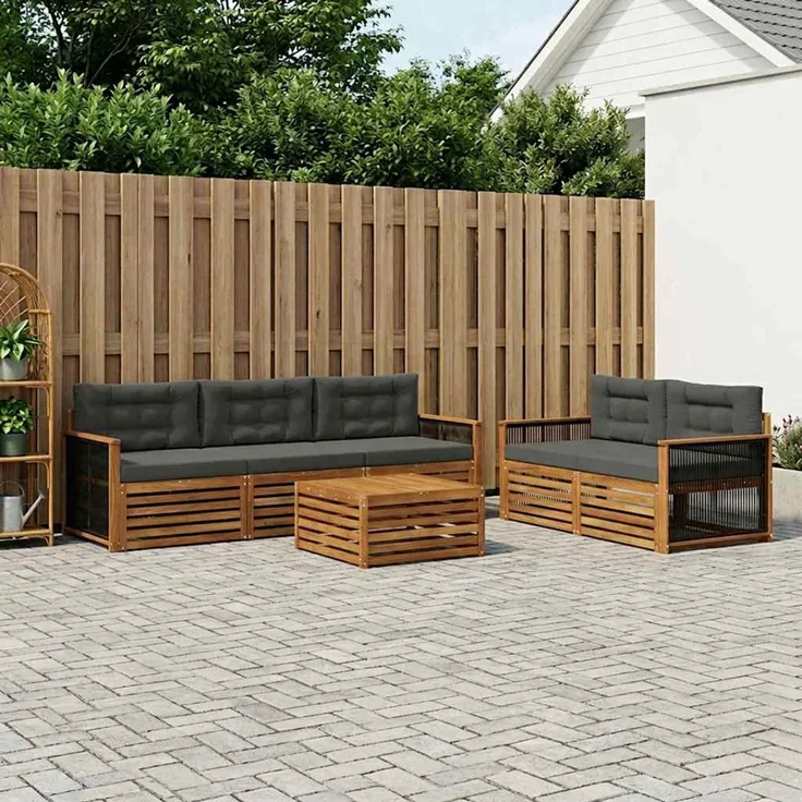 vidaXL Outdoor-Sofagarnitur 6 stk. 5-Sitzer Natur und Anthrazit 3383025