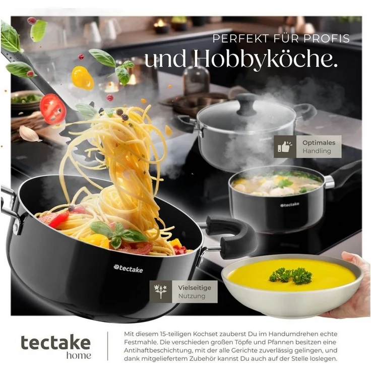 tectake Kochbesteck-Set Küchenstarterset (39-tlg), Geschirrset aus Steingut, mit Glasur – Bild 2