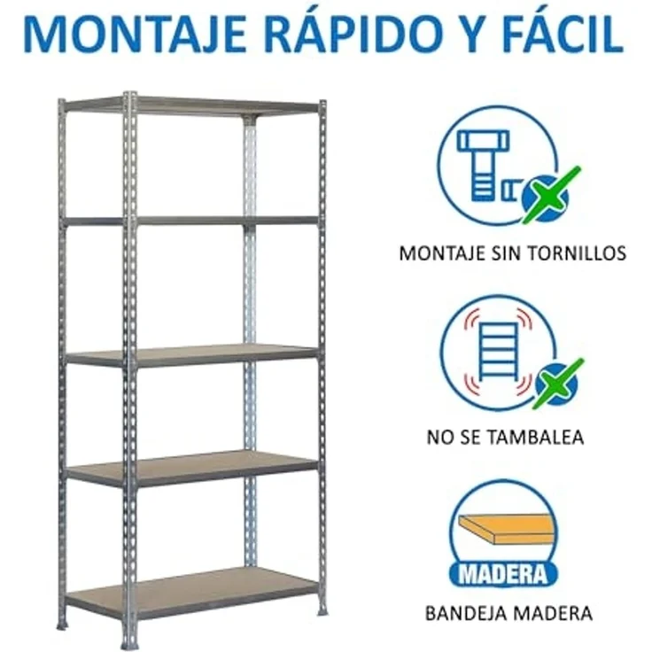 SimonRack Schwerlastregal, Lagerregal, 200 x 110 x 40 cm, Metallregal, Kellerregal, Biegestelle 200 kg, 5 Holzfachböden, Verzinkt/Holz - Maderclick – Bild 4
