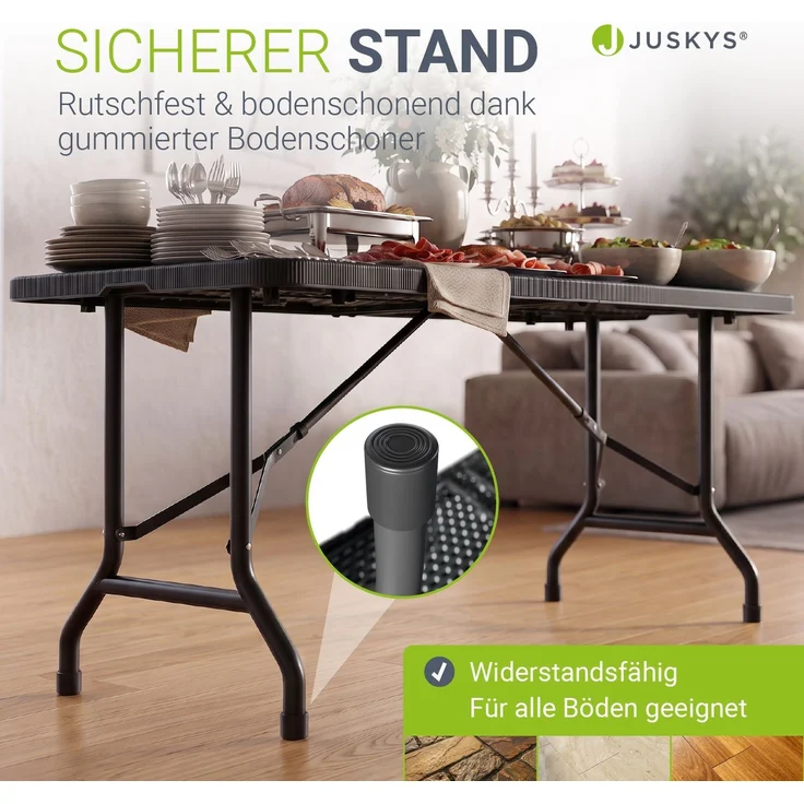 JUSKYS® Klappbarer Gartentisch Easyfold Schwarz - Wetterfester, Klapptisch mit Tragegriff, stabiler multifunktionaler Buffettisch, 180x74x74 cm, 200 kg belastbar – Bild 5
