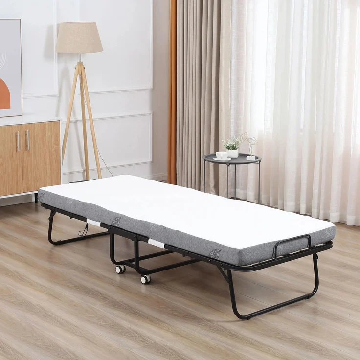 Wohnora-Gästebett Klappbett mit Rollen, Stahl+Schaumstoff, Weiß+Schwarz, 200x75x42,5cm,Weiß – Bild 1