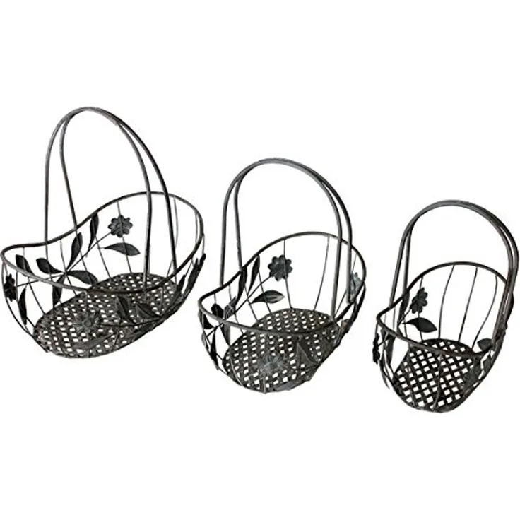 Deko-Korb-Set Blumenkorb Dekokorb Obstkorb Gitterkorb Garten 3tlg. Antik grau