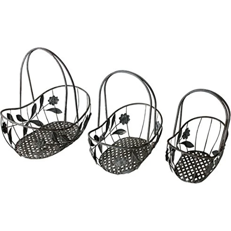 Deko-Korb-Set Blumenkorb Dekokorb Obstkorb Gitterkorb Garten 3tlg. Antik grau – Bild 1