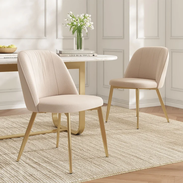 Merax Esszimmerstuhl Gestell aus goldfarbenen Metall, Bezug aus Samtstoff(Set, 2 St), 2er Set Polsterstühle Küchenstuhl Wohnzimmerstuhl Beige – Bild 2