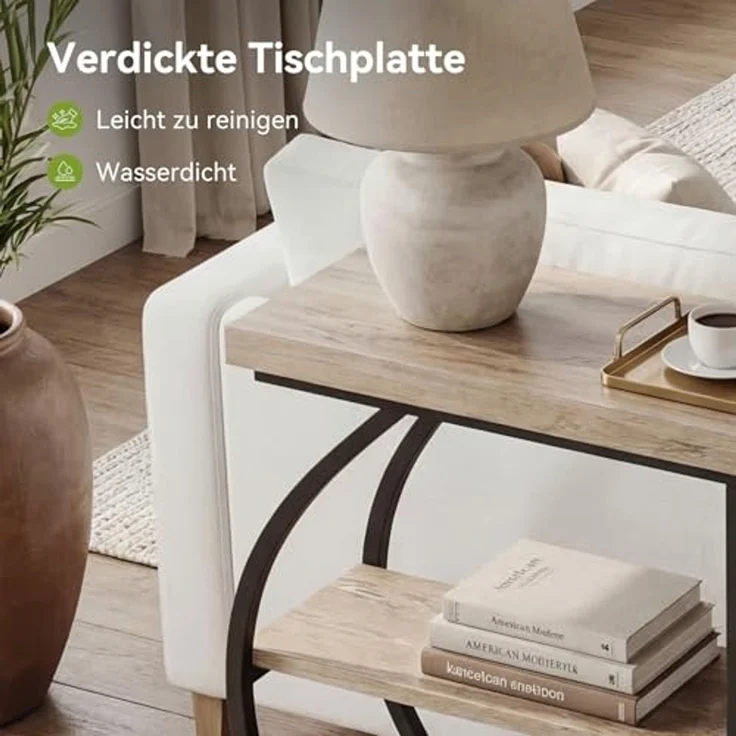 LITTLE TREE 105 cm Konsolentisch, industrieller 3-stufiger Sofatisch hinter dem Sofa, Flurtisch, Eingangstisch mit gewölbtem Metallrahmen und Ablageflächen für Wohnzimmer, Eingang, Hellbeige – Bild 5