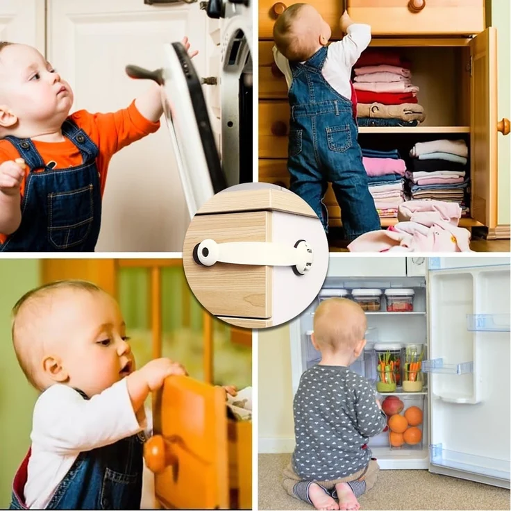 Vicloon Kindersicherung Schrank, 6 Stück Kindersicherung Schubladen mit 3M Kleber, Kein Bohren oder Werkzeug Nötig, Schranksicherung Baby für Kühlschrank und Schubladen - Braun – Bild 7