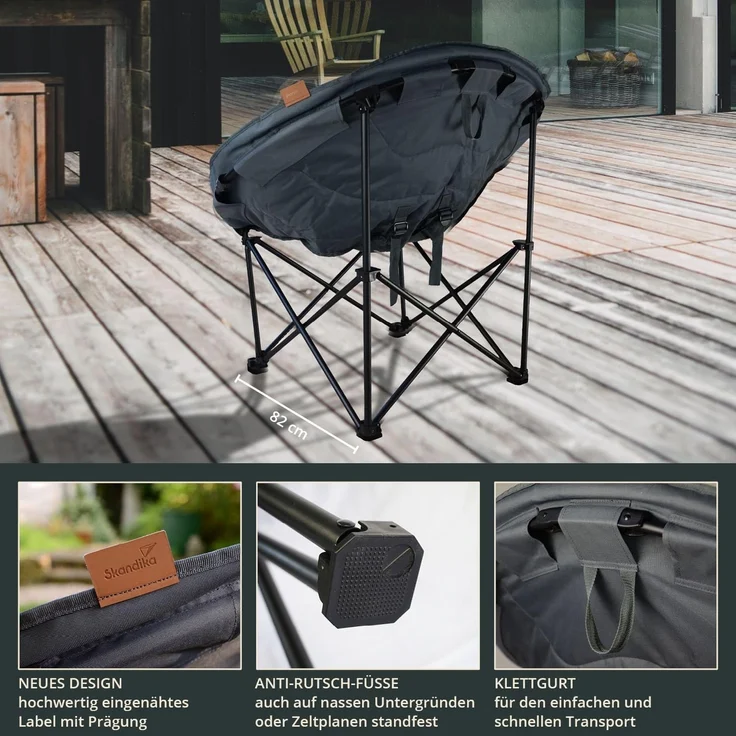 Skandika Campingstuhl Moonchair Deluxe XXL, Großer, bequemer Mondsessel, Gartenstuhl, gepolstert, klappbar, Tragegriff, Tragetasche, rund, Anti-Rutsch-Füße – Bild 3