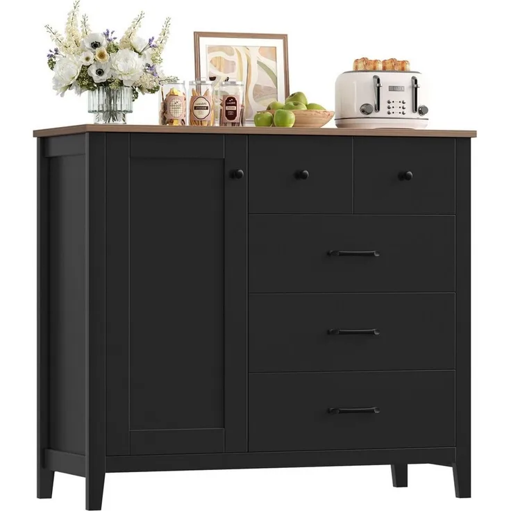 HOMECHO Buffet Sideboard, Küchenschrank mit 5 Schubladen und 1 Tür