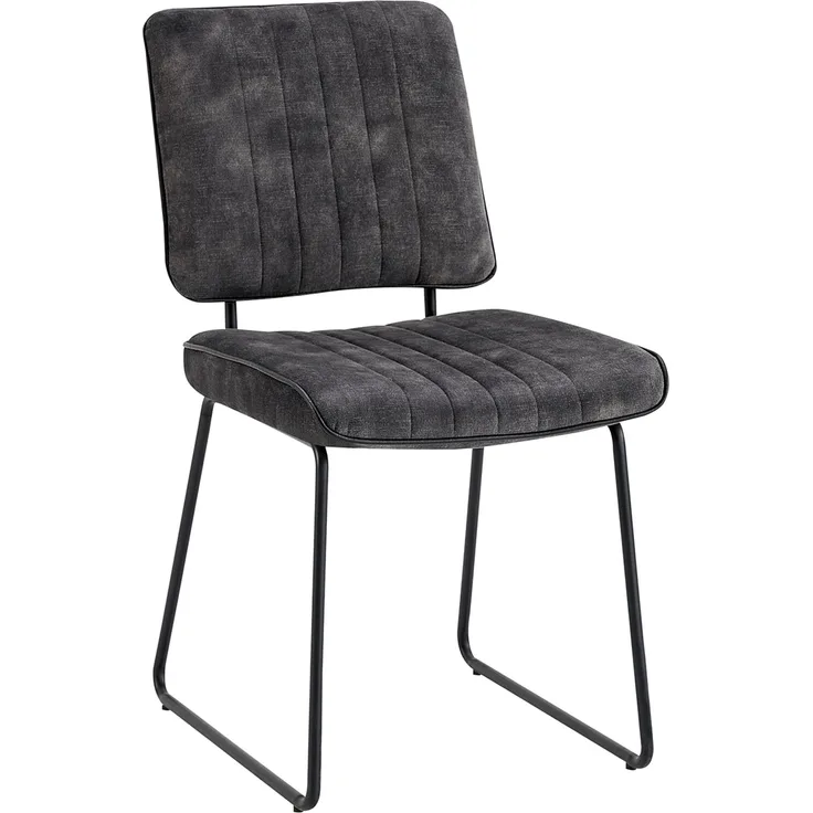 byLIVING Esszimmerstuhl 4er Set LIAM / Vintage Samt anthrazit / Steppung und Keder Kunstleder schwarz / Gestell Metall schwarz / Esszimmerstuhl / Wohnzimmerstuhl / B 45, H 83, T 61 cm