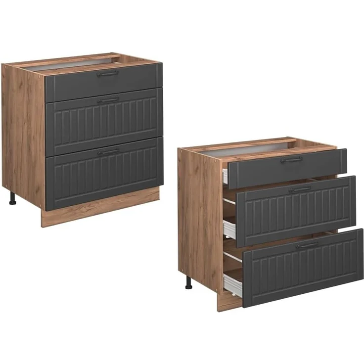 Küchenunterschrank Fame-Line Dunkelgrau 80 cm mit 3 Schubladen, AP Eiche Vicco – Bild 6