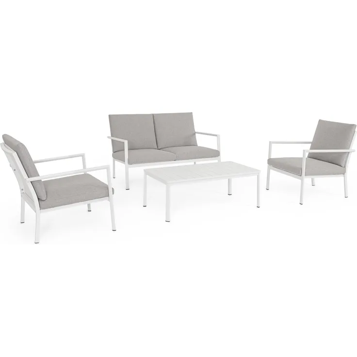 Garten-Set Konnor Aluminium, modern und wetterfest mit abnehmbaren Kissen, weiß-grau, 4-teilig