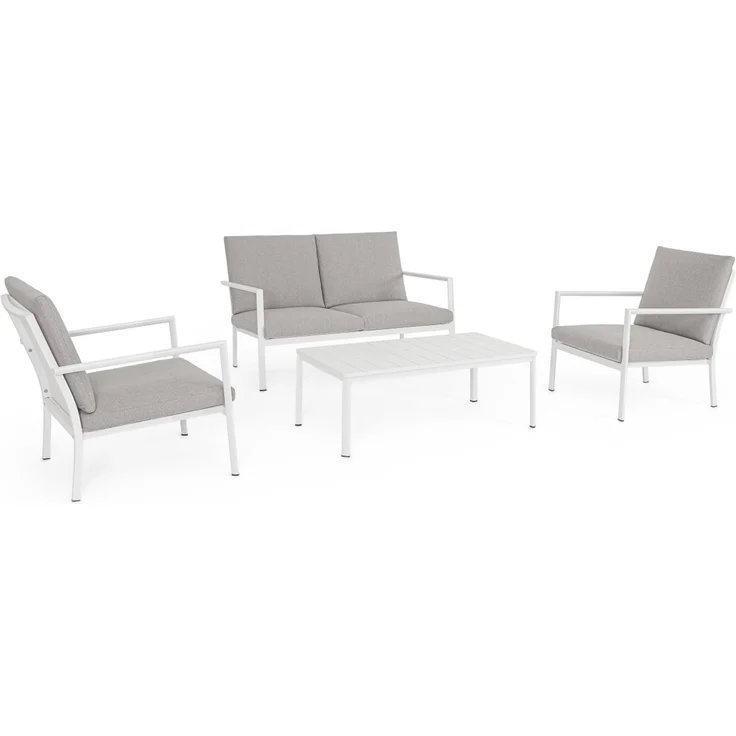 Garten-Set Konnor Aluminium, modern und wetterfest mit abnehmbaren Kissen, weiß-grau, 4-teilig – Bild 1