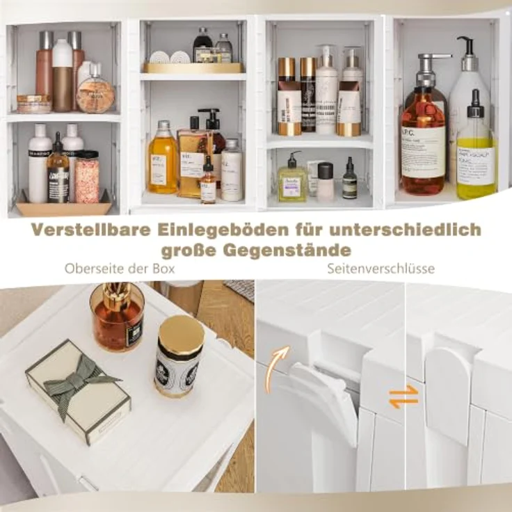 VECELO Schmaler Badezimmerschrank 24 cm, Kunststoff Aufbewahrungsschrank mit transparenter Tür, Rollen und verstellbaren Einlegeböden, platzsparender Organizer für Bad, Küche, 24 x 28 x 166 cm – Bild 4