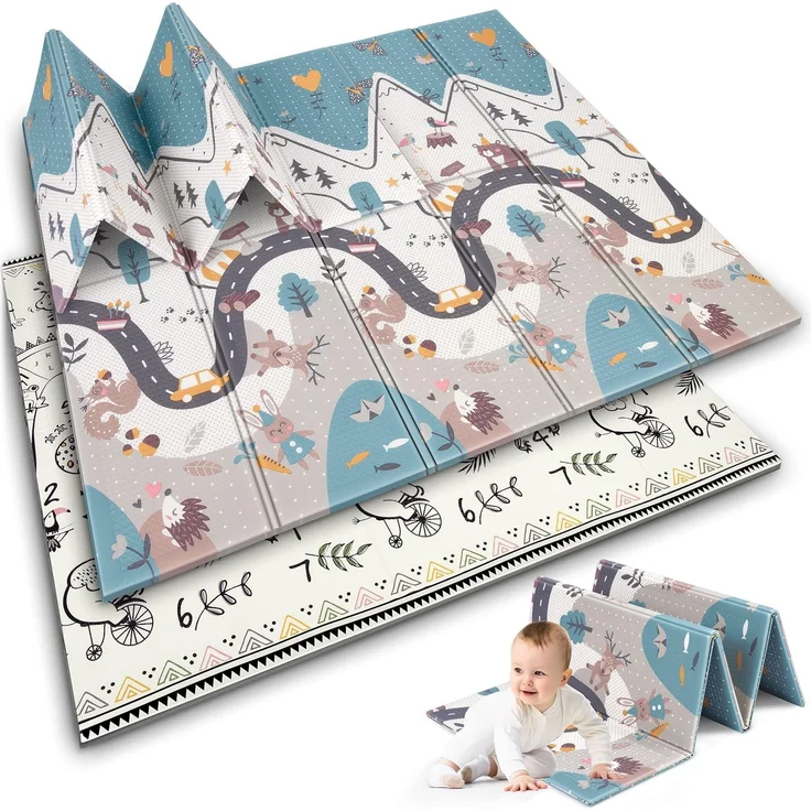 NUKIDO Baby-Schaumstoffmatte Doppelseitig Niedlich Buntes Design zum Spielen Krabbeln Ideal als Geschenk Rollbar Dicke 1 cm Größe 200x180 cm NK-340 – Bild 1