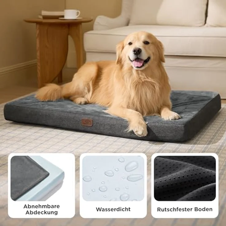 BEDSURE orthopädisches Hundekissen große Hunde - 104 x 74 x 9 cm waschbares Hundebett mit 2 in 1 Memoryschaum, kuscheliges Hundematte Hundematratze in größe, dunkelgrau – Bild 5