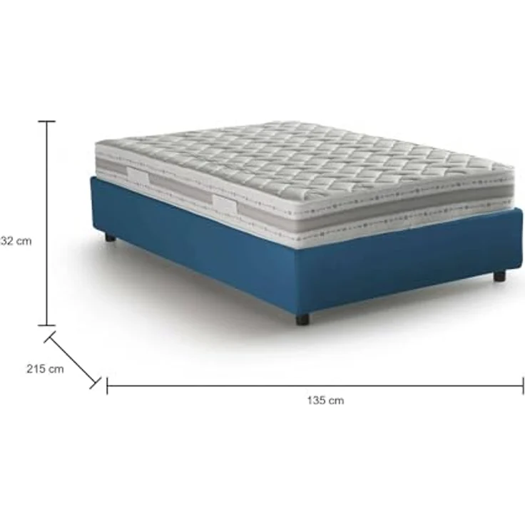 Talamo Italia - Doppelbett Rebecca, Bettkasten mit Stoffbezug, 100 % Made in Italy, Öffnung vorne, inklusive Matratze 120 x 200 cm, Blau – Bild 2