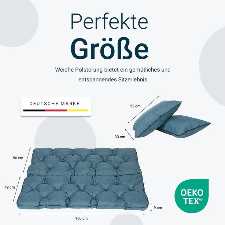 TexDeko Auflagekissen Ecolen Gartenbankauflage für Hollywoodschaukel mit Rückenlehne, (1x Gartenbankauflage für Hollywoodschaukel + 2x Kissen), UV-Beständig – Bild 2