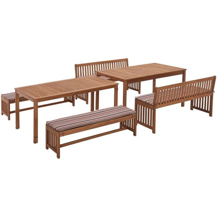 MERXX Garten-Essgruppe Hawaii, (4x Bänke, 2x Tische, 4x Sitzkissen), Akazienholz FSC 100 % – Bild 4