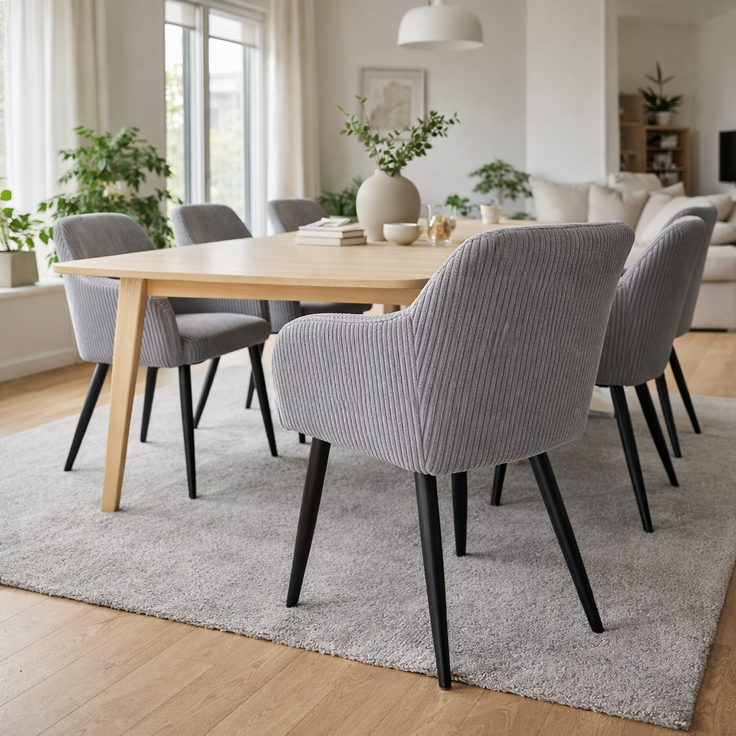 Albatros Esszimmerstuhl SILA – 2er Set Polsterstühle mit Armlehnen, Cord-Bezug | Küchen- & Esszimmerstühle für Küche, Wohnzimmer & Esszimmer | Esstisch Stühle | Grau – Bild 8