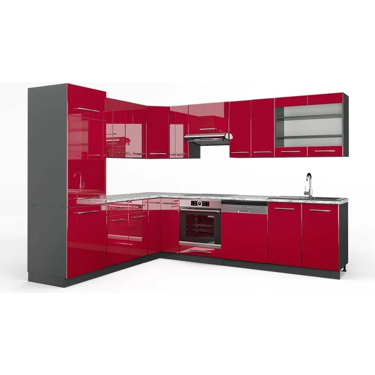 Eckküche Fame-Line Bordeaux Hochglanz/Anthrazit 287 x 60 cm , AP Marmor Vicco – Bild 1