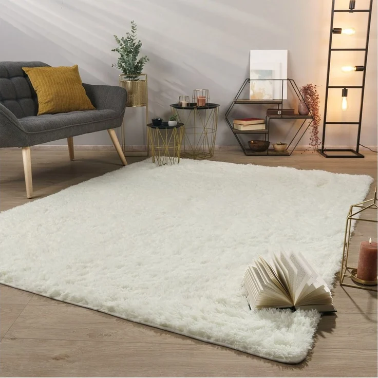 TT Home Teppich Diele, Esszimmer, Flur, Schlafzimmer, Wohnzimmer, Rund, Höhe: 37 mm, Teppich Wohnzimmer Hochflor Langflor Weich Soft Modernes Einfarbiges D – Bild 1