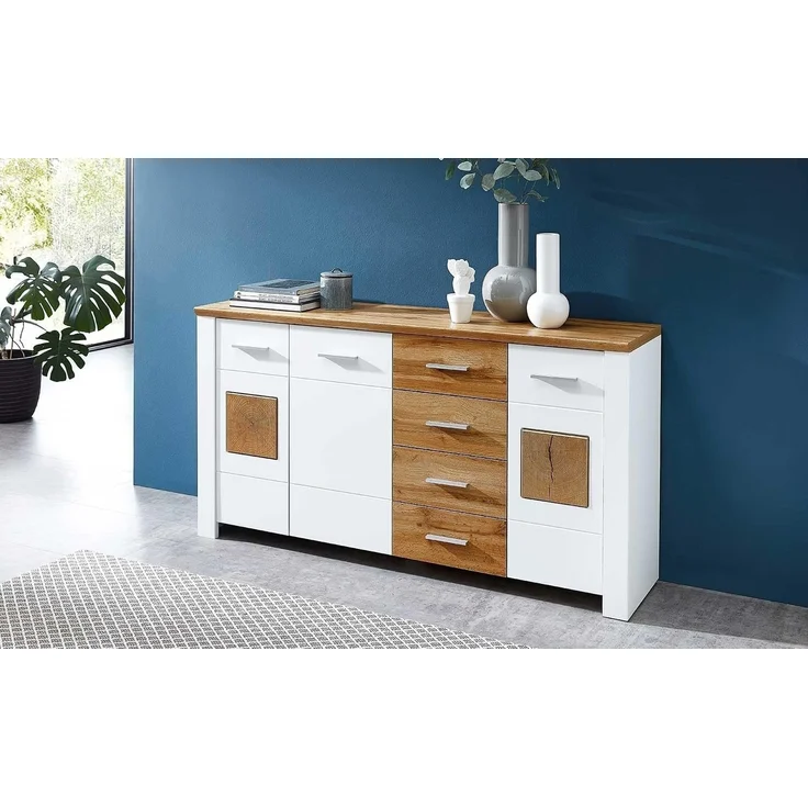 Kommode vito Materio, Holzwerkstoff, Kunststoff, Weiß, Holzfarben, 164 x 86 x 39 cm – Bild 3