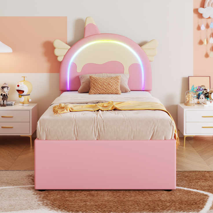 Kinderbett Einhorn 90x200 cm mit ausziehbarem Rollbett, Stauraum, Einhorn-Design, Bett für Mädchen, Kinderzimmer Bett – Bild 3