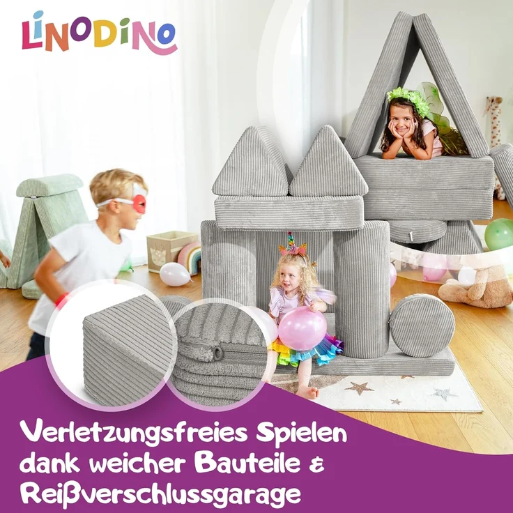 Linodino Kindersofa Spielsofa I Schaumstoff Stapelsteine für Kinder I Kindercouch, 3 Jahre Garantie – Bild 3