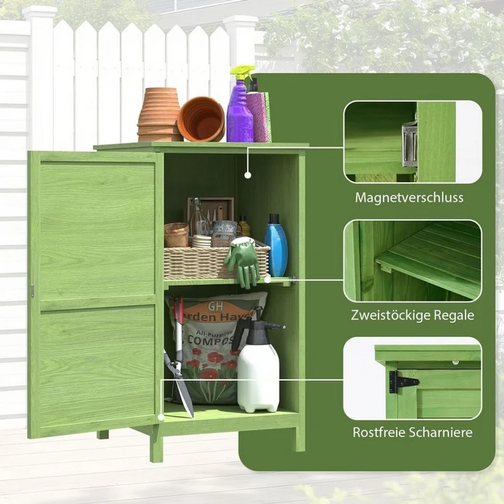 AOXUN Garten-Geräteschrank Holz Gartenschrank in Grün, mit verstellbaren Regalen, 55x54x100cm, BxT: 55x54 cm, (1 St) – Bild 4