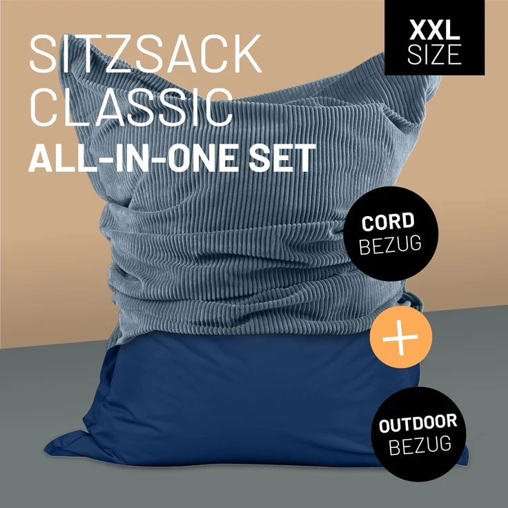 Lumaland Sitzsack Classic XXL All-in-One Set | Riesen Sitzsack XXL mit Cord & Outdoor Bezug für drinnen & draußen | Sofa Sessel mit im Innensack sicher verpackter EPS-Füllung – Hüllen Easy wechselbar – Bild 2