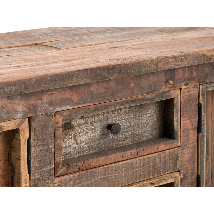 TV-Bank Sumatra 185x50x40 cm aus recyceltem Altholz mit 4 Türen & 2 Schubladen - Unikat Lowboard im Landhausstil - massivum – Bild 2