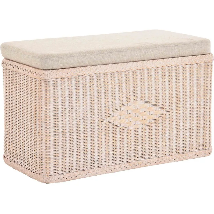 Krines Home Wäschetruhe Rechteckige Truhe Sitztruhe gepolstert mit Deckel Natur-Rattan (Wäschebox mit Inlett), Sitzbank mit Stauraum