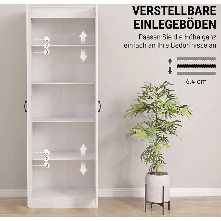 HOMCOM Küchenschrank, 2 Türen mit Soft-Close, 5 Einlegeböden davon 2 verstellbar, Spanplatte, Weiß, 60 x 36,5 x 175 cm, mit Kippschutz – Bild 6