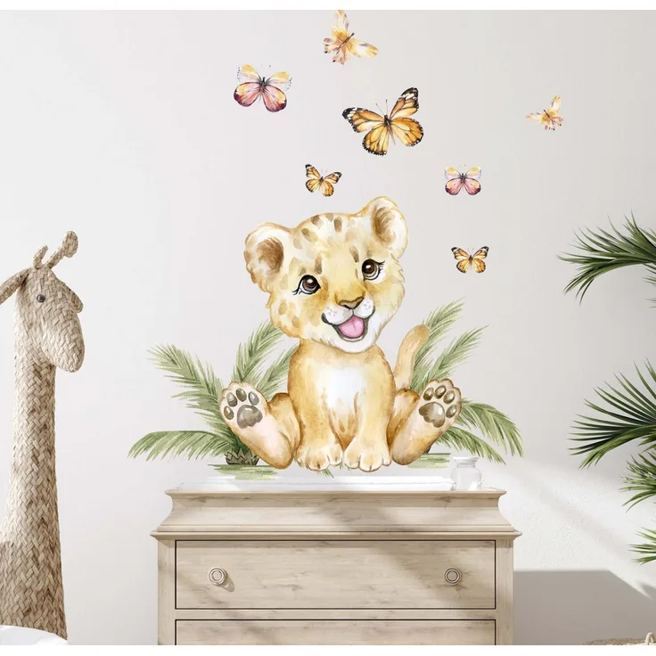 WANDKIND Wandtattoo Löwe & Schmetterlinge V357 (Löwe Schmetterling), Wieder ablösbar