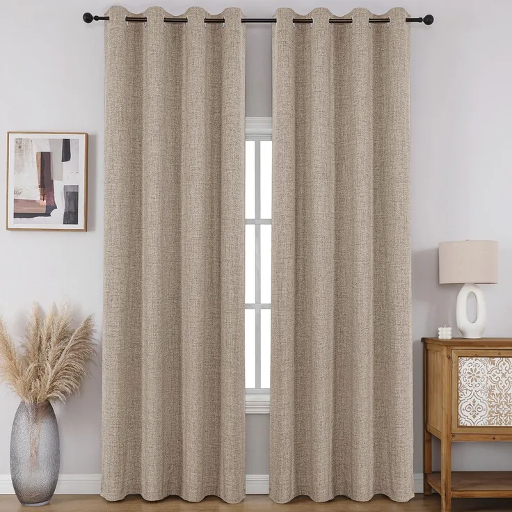CUCRAF Verdunkelungsvorhänge, 100% Gesamtlänge, für Fensterbehandlung, Kunstleinen, wärmeisoliert, Ösenvorhänge für Schlafzimmer/Wohnzimmer, 2 Stück (Hellkhaki, 132,1x274,3 cm)