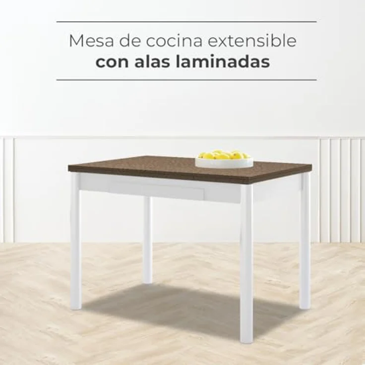 ASTIMESA Ausziehbarer Küchentisch, weiße Struktur, laminierte Oberfläche, dunkle Eiche, ideal für kleine Räume, 90 x 50 cm, ausziehbar 140 x 50 cm – Bild 2
