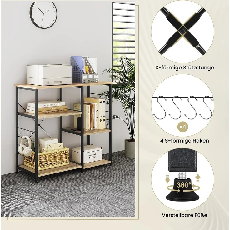 Woltu Küchenregal, 1-tlg, Standregal aus Metall & Holz mit 5 Ablageflächen – Bild 5